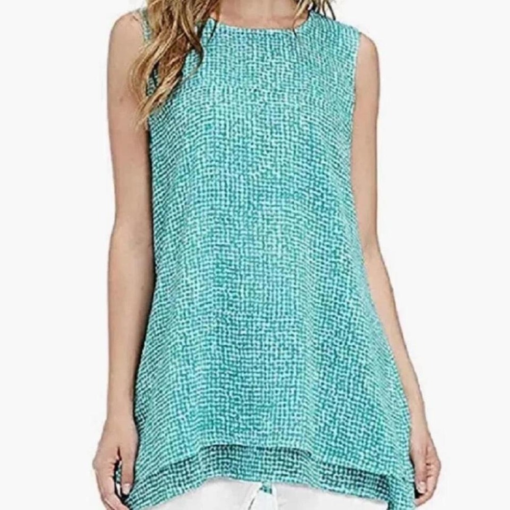 Teal blue sleeveless tunic top with a lightweight, flowy design sizeXL